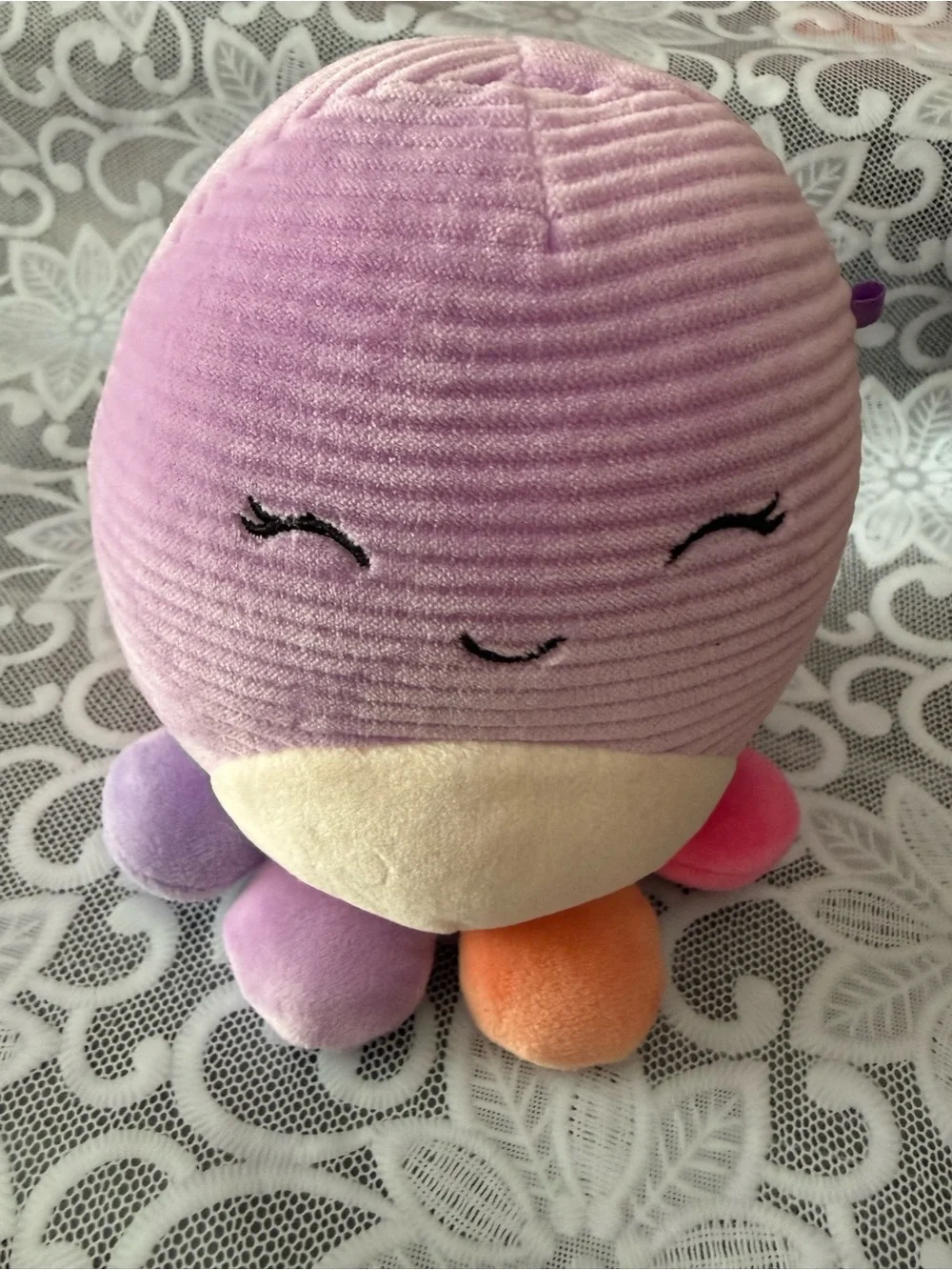 Squishmallows Purple Octopus Plush with Cream Belly and Multicolor Tentacles
